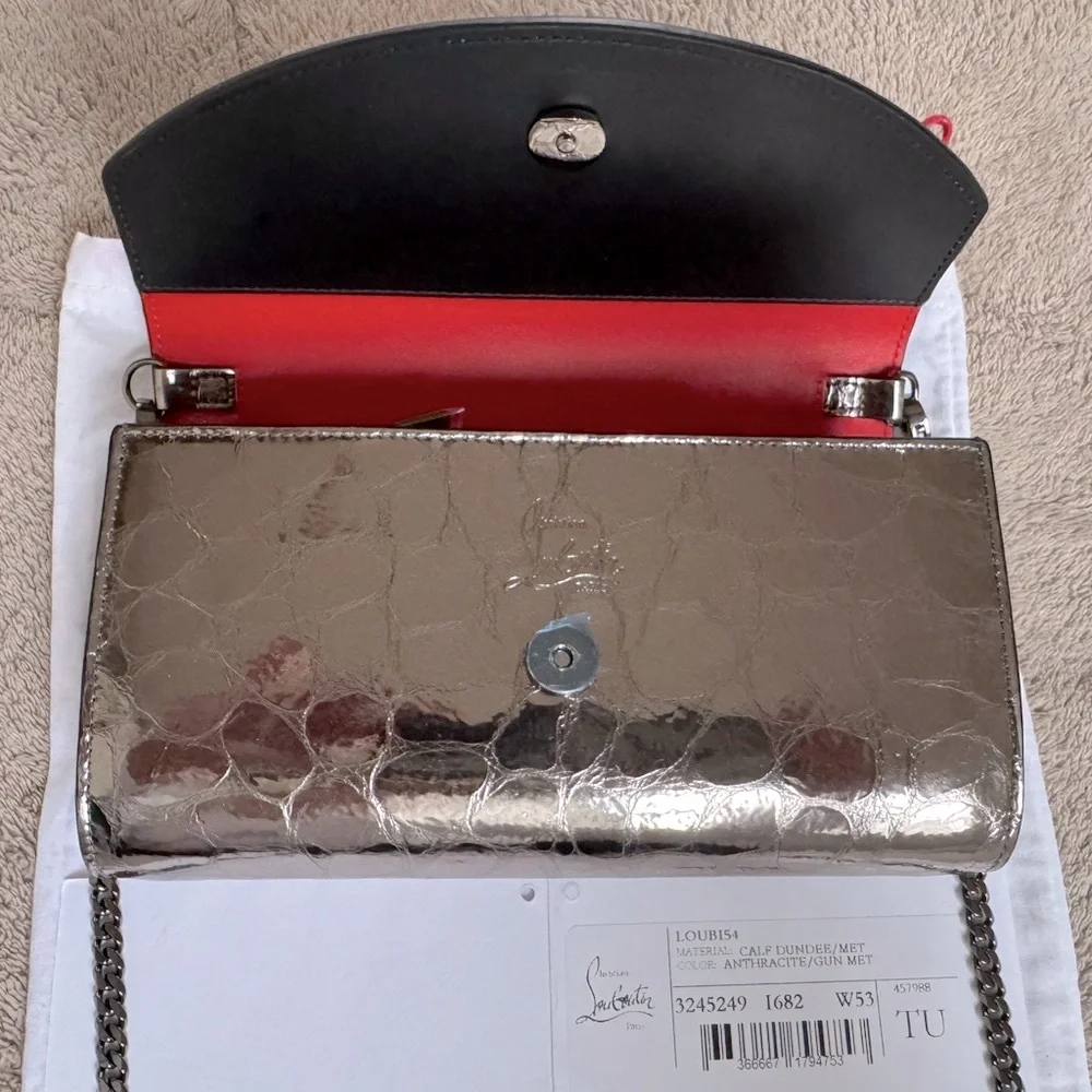NEW🔥CL S Loubi54 Metallic Croc Embossed Leather Wallet on a Chain🔥 - Picture 11 of 16
